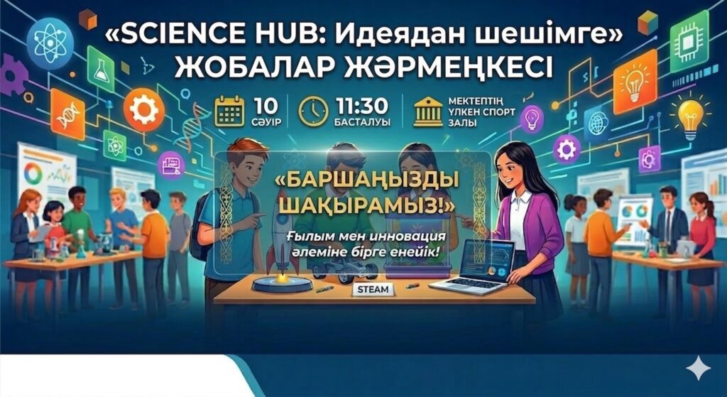 Құрметті оқушылар мен ұстаздар! Сіздерді «SCIENCE HUB: Идеядан шешімге» жобалар&hellip;